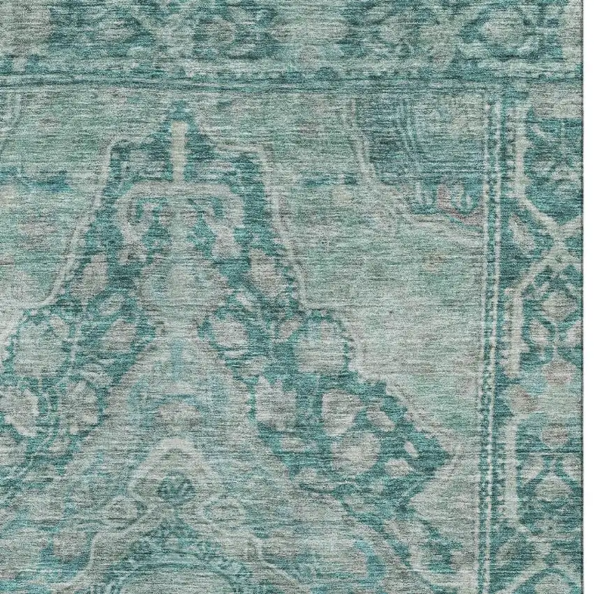 Teal And Gray Oriental Washable Area Rug With UV Protection Photo 3