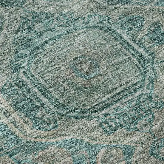 Teal And Gray Oriental Washable Area Rug With UV Protection Photo 9