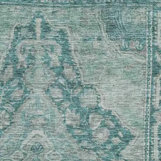 Teal And Gray Oriental Washable Area Rug With UV Protection Photo 2