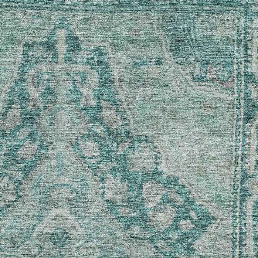 Teal And Gray Oriental Washable Area Rug With UV Protection Photo 2