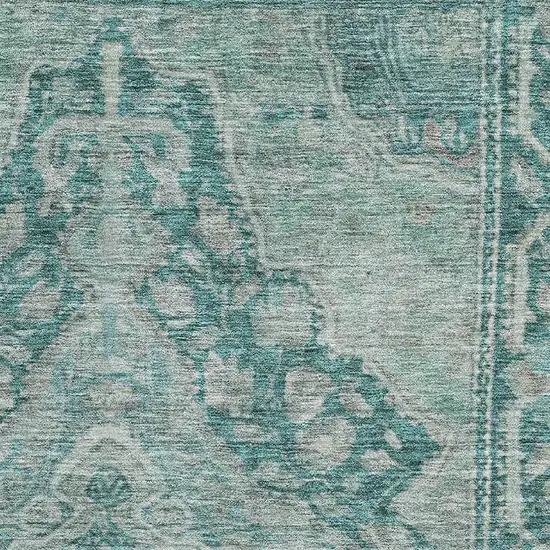 Teal And Gray Oriental Washable Area Rug With UV Protection Photo 2