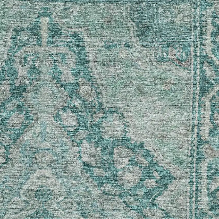 Teal And Gray Oriental Washable Area Rug With UV Protection Photo 2