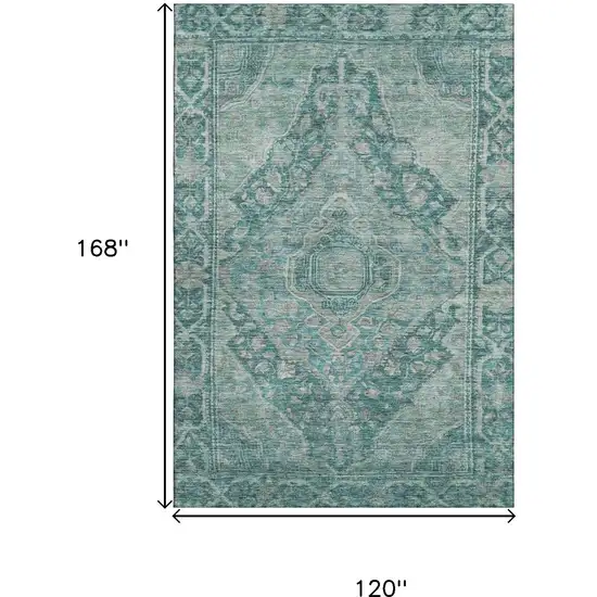 Teal And Gray Oriental Washable Area Rug With UV Protection Photo 9