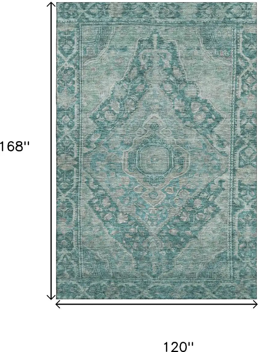 Teal And Gray Oriental Washable Area Rug With UV Protection Photo 9