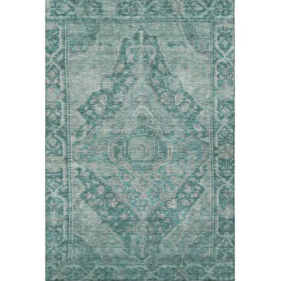 Teal And Gray Oriental Washable Area Rug With UV Protection Photo 2