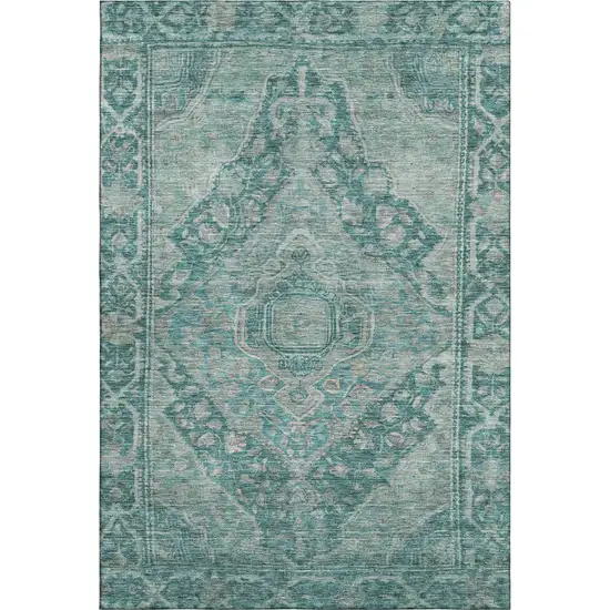 Teal And Gray Oriental Washable Area Rug With UV Protection Photo 1