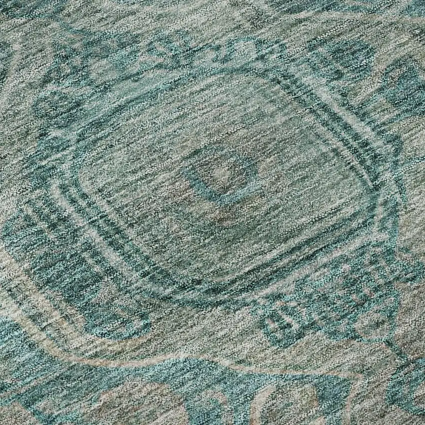 Teal And Gray Oriental Washable Area Rug With UV Protection Photo 8