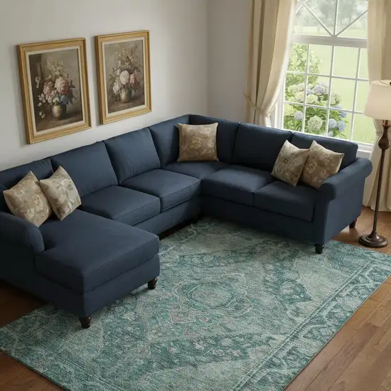 Teal And Gray Oriental Washable Area Rug With UV Protection Photo 2