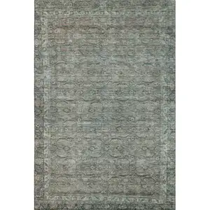 Photo of Teal And Gray Oriental Washable Area Rug With UV Protection