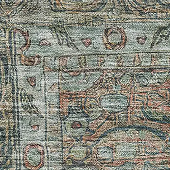 Teal And Gray Oriental Washable Area Rug With UV Protection Photo 2