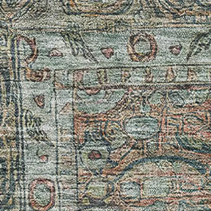 Teal And Gray Oriental Washable Area Rug With UV Protection Photo 2