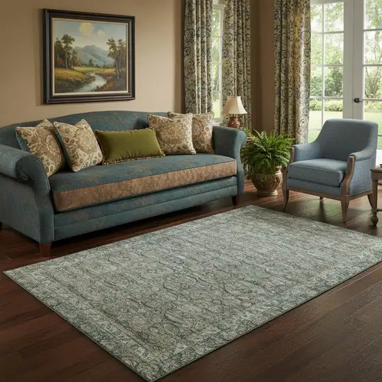 Teal And Gray Oriental Washable Area Rug With UV Protection Photo 2