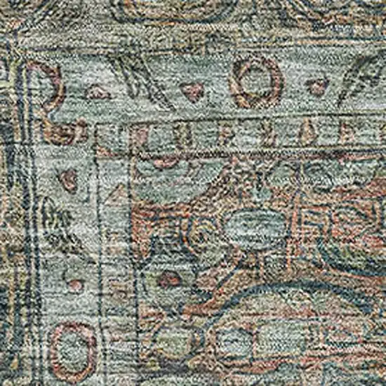 Teal And Gray Oriental Washable Area Rug With UV Protection Photo 2