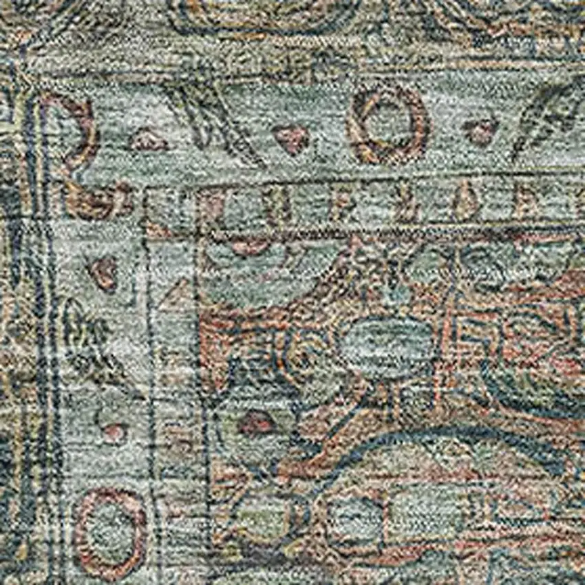 Teal And Gray Oriental Washable Area Rug With UV Protection Photo 2