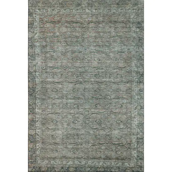 Teal And Gray Oriental Washable Area Rug With UV Protection Photo 1