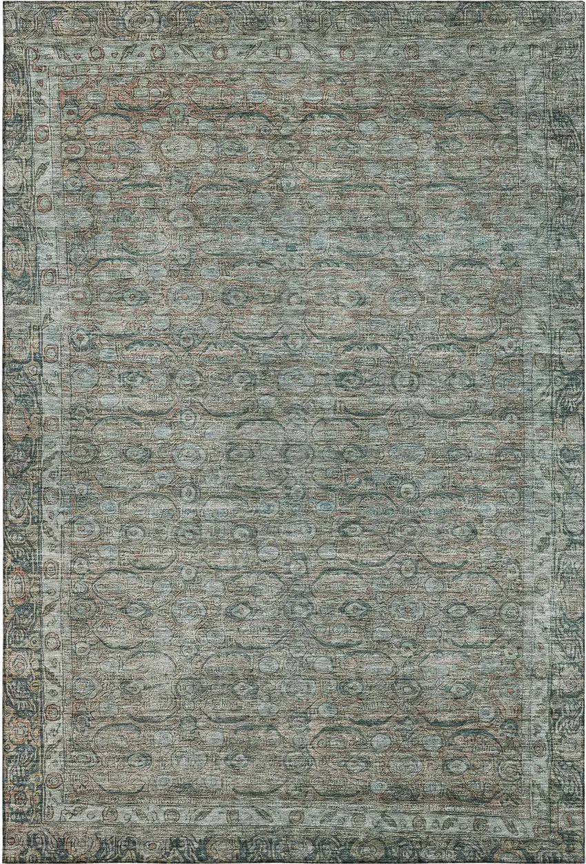 Teal And Gray Oriental Washable Area Rug With UV Protection Photo 1