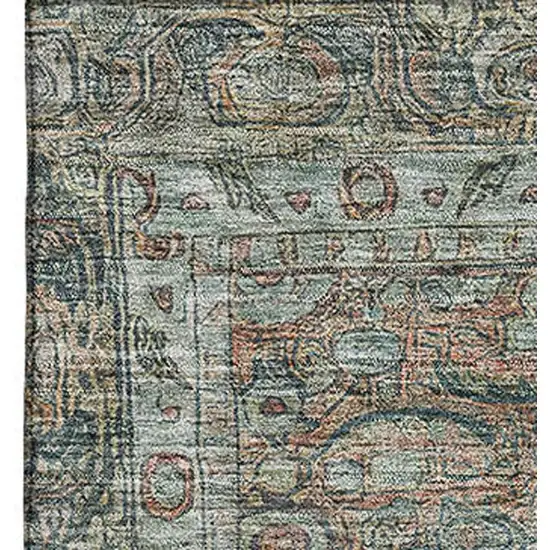 Teal And Gray Oriental Washable Area Rug With UV Protection Photo 2