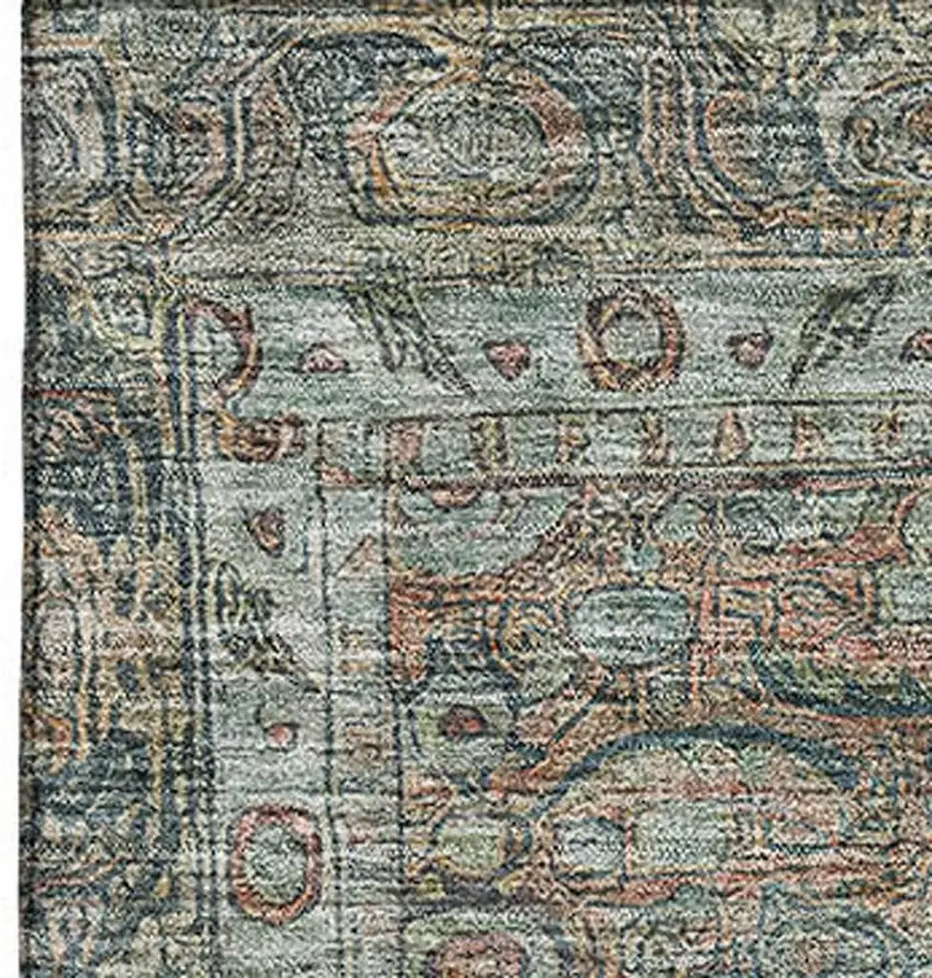 Teal And Gray Oriental Washable Area Rug With UV Protection Photo 2