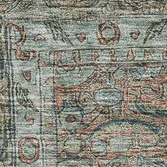 Teal And Gray Oriental Washable Area Rug With UV Protection Photo 2