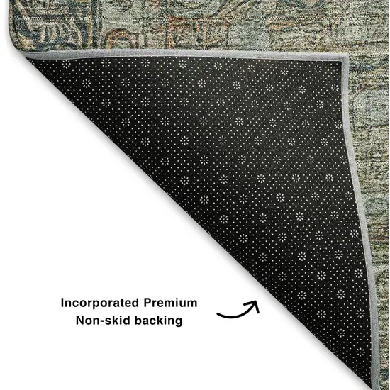 Teal And Gray Oriental Washable Area Rug With UV Protection Photo 7