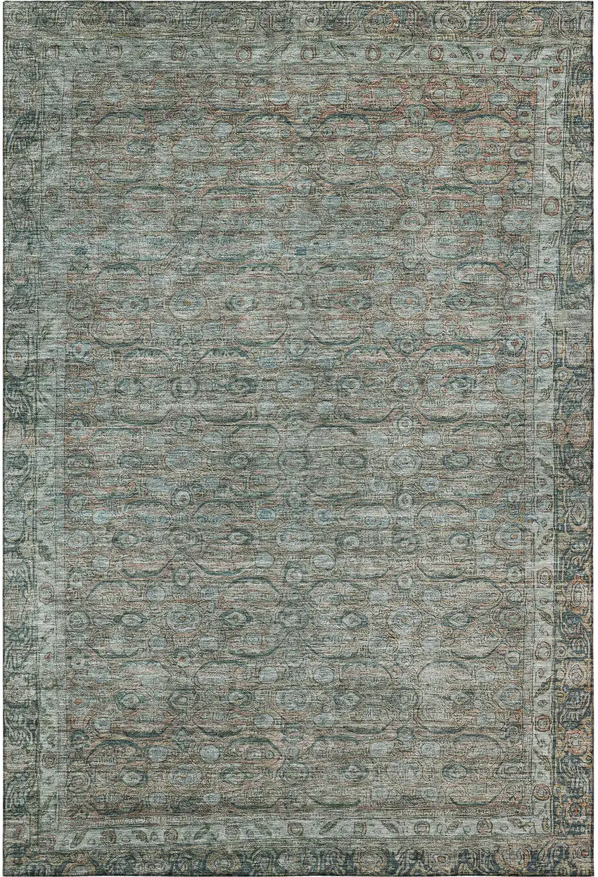 Teal And Gray Oriental Washable Area Rug With UV Protection Photo 3