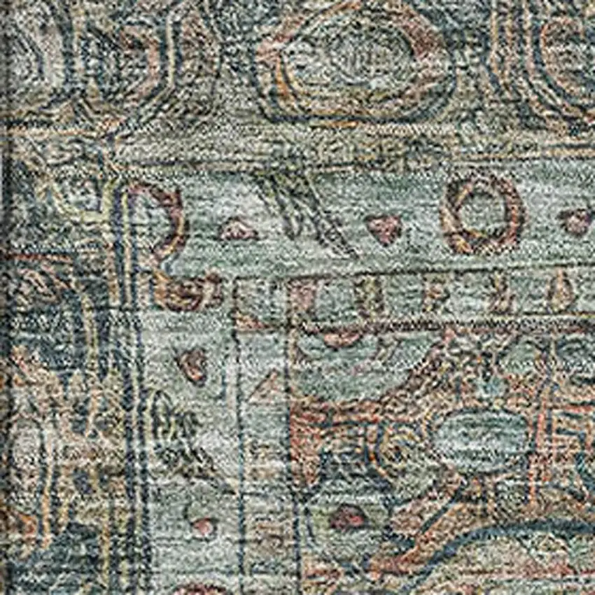 Teal And Gray Oriental Washable Area Rug With UV Protection Photo 2