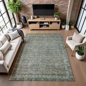 Photo of Teal And Gray Oriental Washable Area Rug With UV Protection
