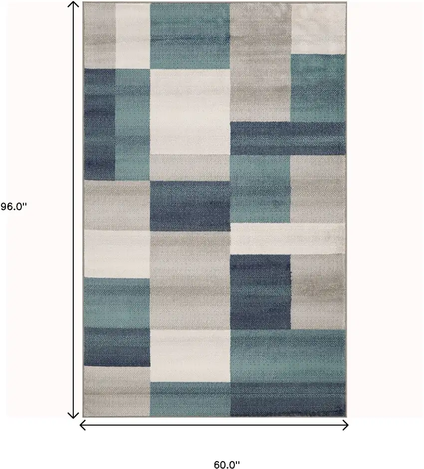 Teal And Gray Patchwork Power Loom Stain Resistant Area Rug Photo 8