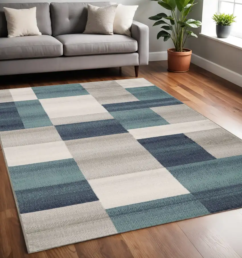 Teal And Ivory Patchwork Area Rug Photo 1