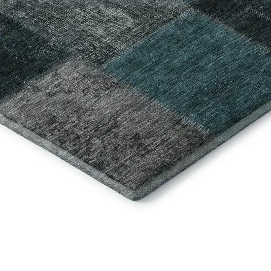 Teal And Gray Patchwork Washable Area Rug With UV Protection Photo 8