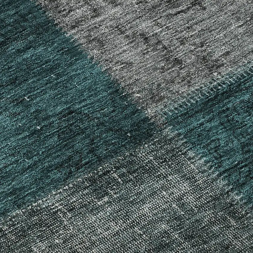 Teal And Gray Patchwork Washable Area Rug With UV Protection Photo 9