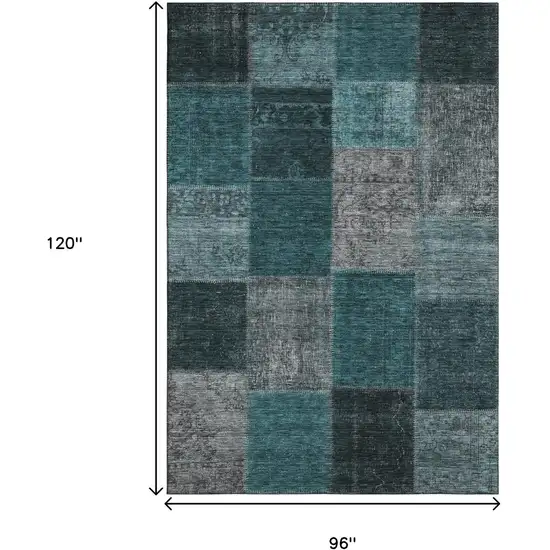 Teal And Gray Patchwork Washable Area Rug With UV Protection Photo 3