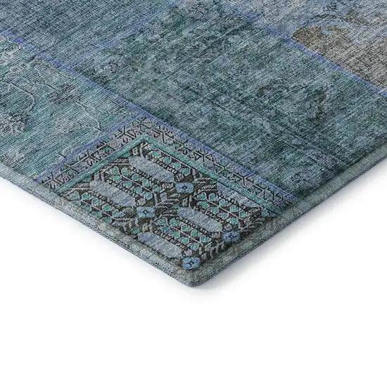 Teal And Gray Patchwork Washable Area Rug With UV Protection Photo 7