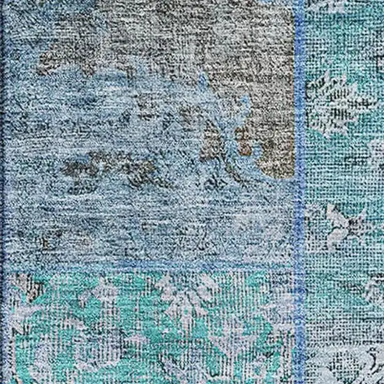 Teal And Gray Patchwork Washable Area Rug With UV Protection Photo 2