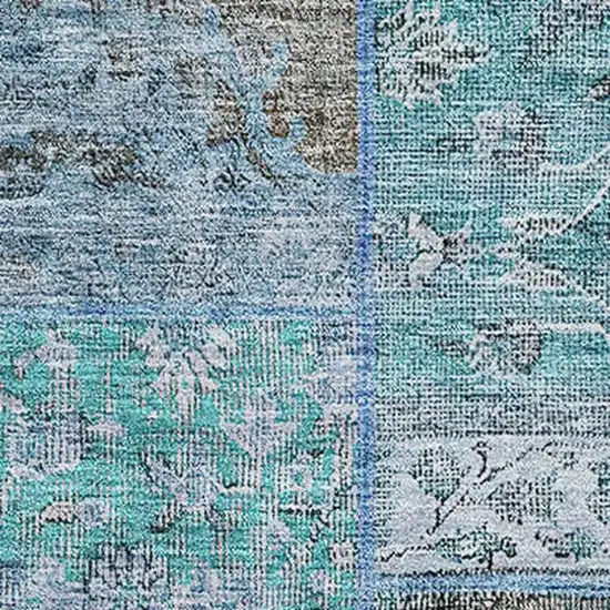 Teal And Gray Patchwork Washable Area Rug With UV Protection Photo 2