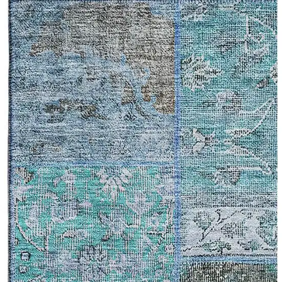 Teal And Gray Patchwork Washable Area Rug With UV Protection Photo 3