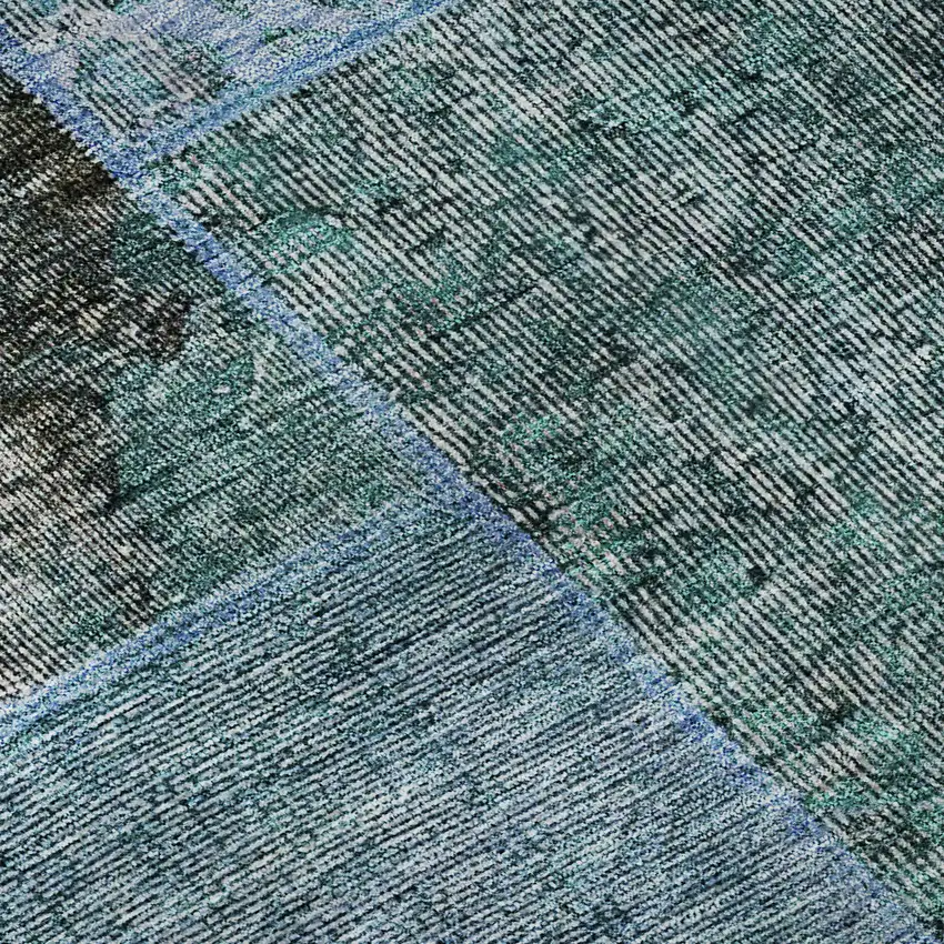 Teal And Gray Patchwork Washable Area Rug With UV Protection Photo 9