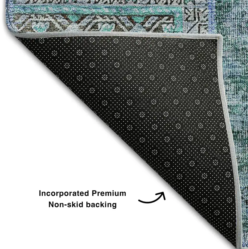 Teal And Gray Patchwork Washable Area Rug With UV Protection Photo 6