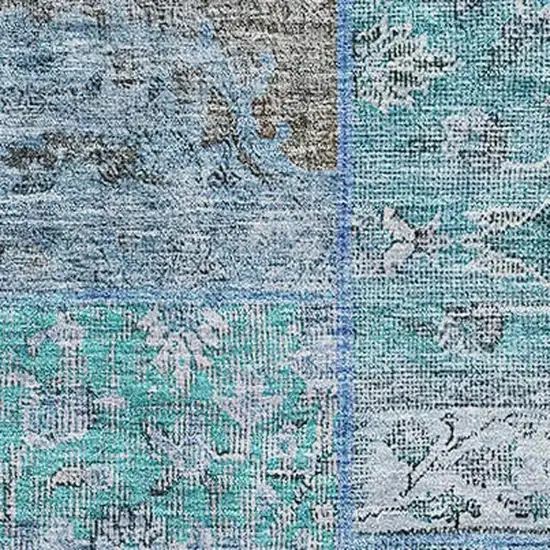 Teal And Gray Patchwork Washable Area Rug With UV Protection Photo 2