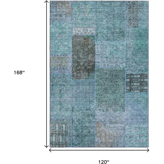 Teal And Gray Patchwork Washable Area Rug With UV Protection Photo 9
