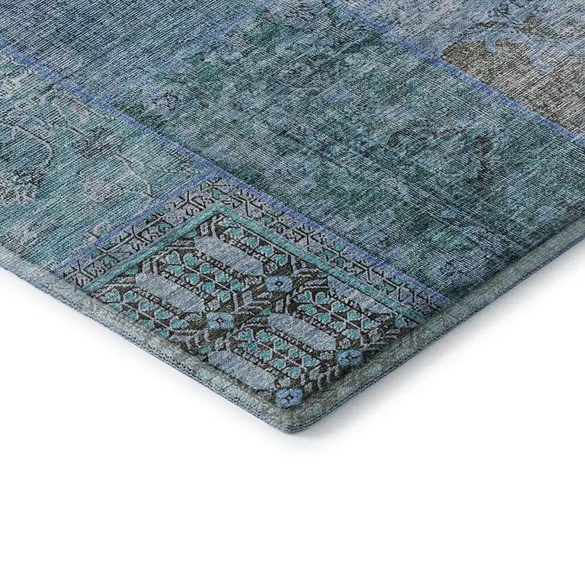 Teal And Gray Patchwork Washable Area Rug With UV Protection Photo 6