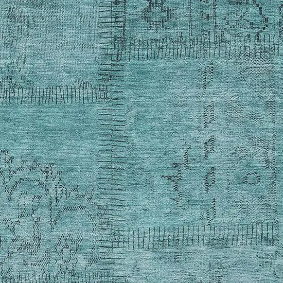 Teal And Gray Patchwork Washable Area Rug With UV Protection Photo 2