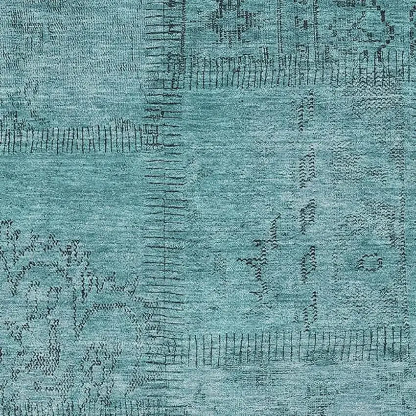 Teal And Gray Patchwork Washable Area Rug With UV Protection Photo 2