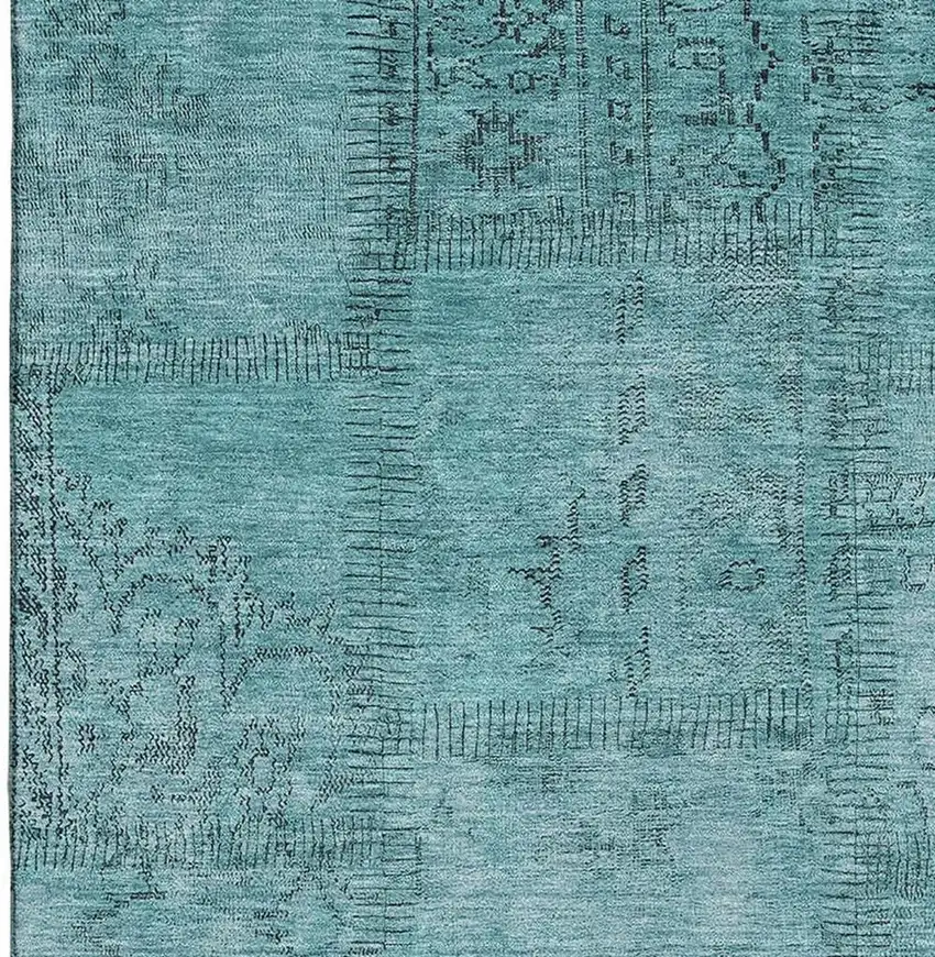 Teal And Gray Patchwork Washable Area Rug With UV Protection Photo 3