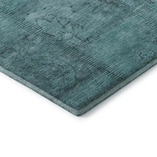 Teal And Gray Patchwork Washable Area Rug With UV Protection Photo 7