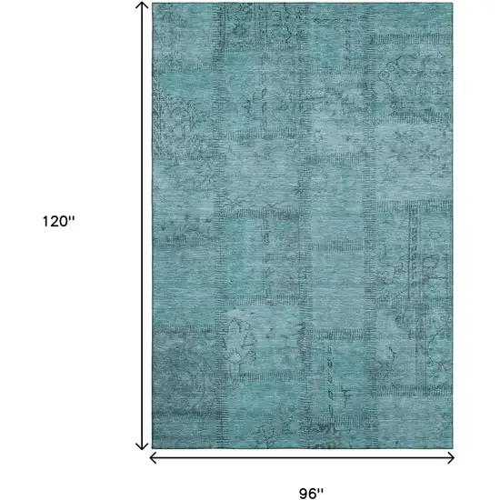 Teal And Gray Patchwork Washable Area Rug With UV Protection Photo 3