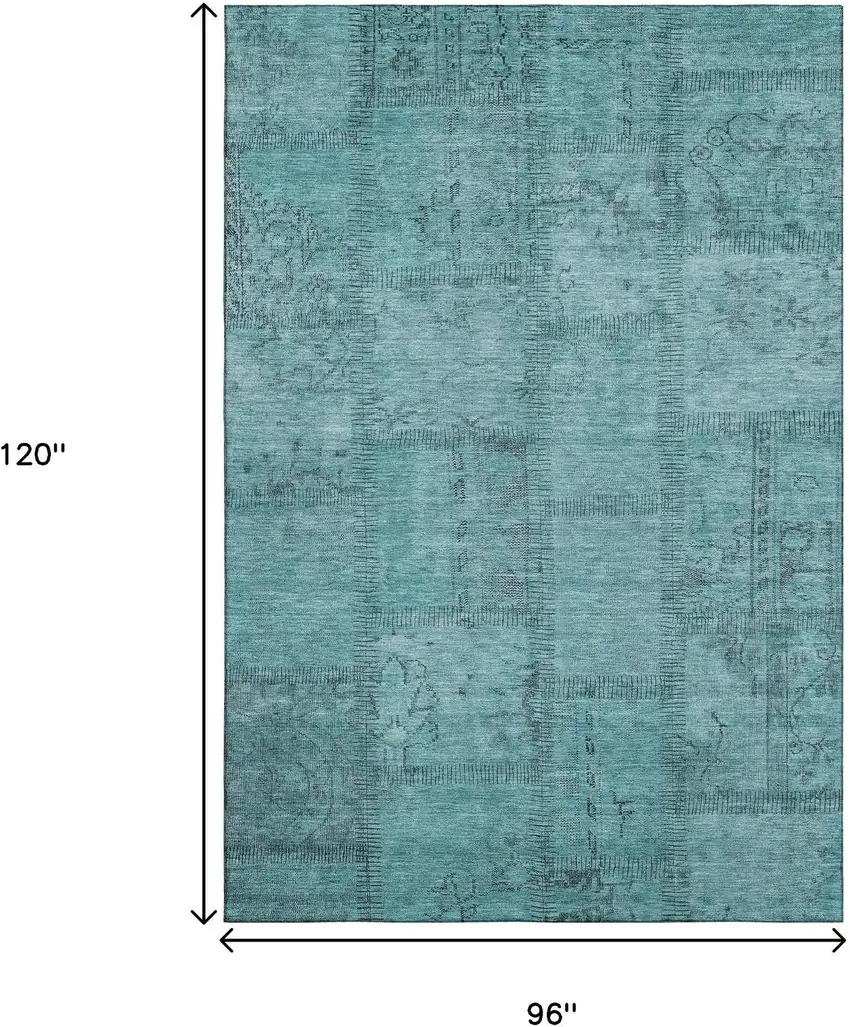 Teal And Gray Patchwork Washable Area Rug With UV Protection Photo 3