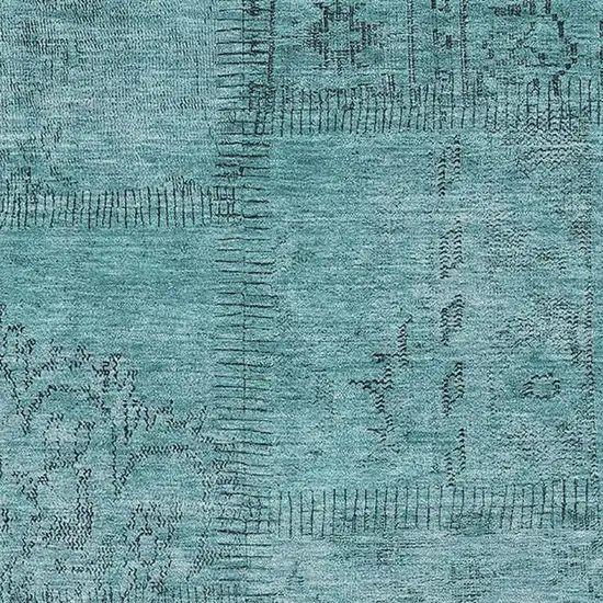 Teal And Gray Patchwork Washable Area Rug With UV Protection Photo 2