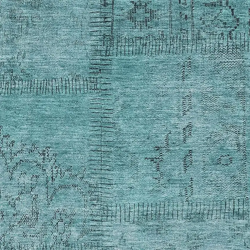 Teal And Gray Patchwork Washable Area Rug With UV Protection Photo 2