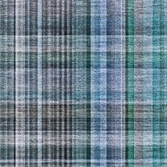 Teal And Gray Plaid Washable Area Rug With UV Protection Photo 3